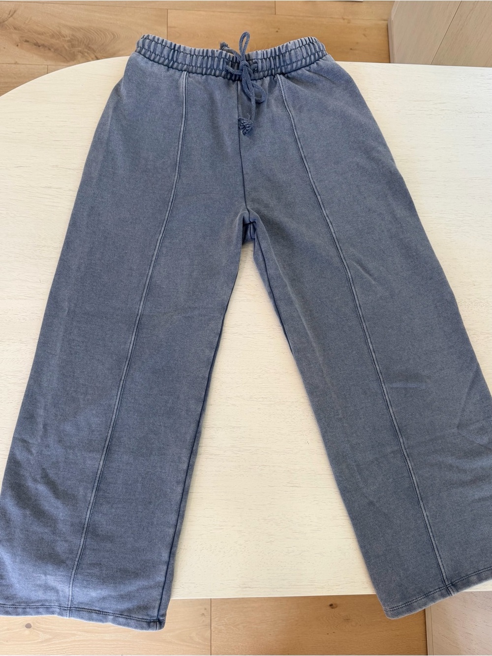 Zara Wide-Leg Drawstring Pants in Denim Blue